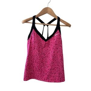 Nike Womens Pink Polka Dot Tankini Swim Top Racerback V-Neck Size S